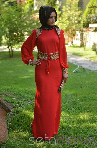 Red İslamitische Avondjurk 3721-06